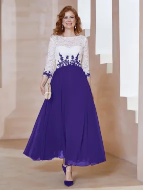 Illusion Neckline Applique Long Sleeves Dress Regency