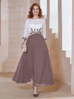 Illusion Neckline Applique Long Sleeves Dress Vintage Mauve