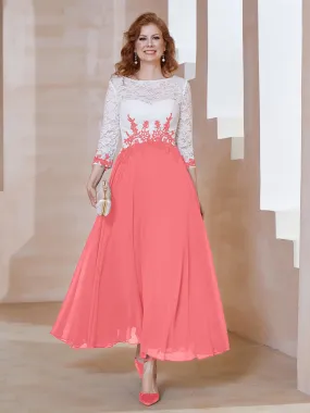 Illusion Neckline Applique Long Sleeves Dress Watermelon