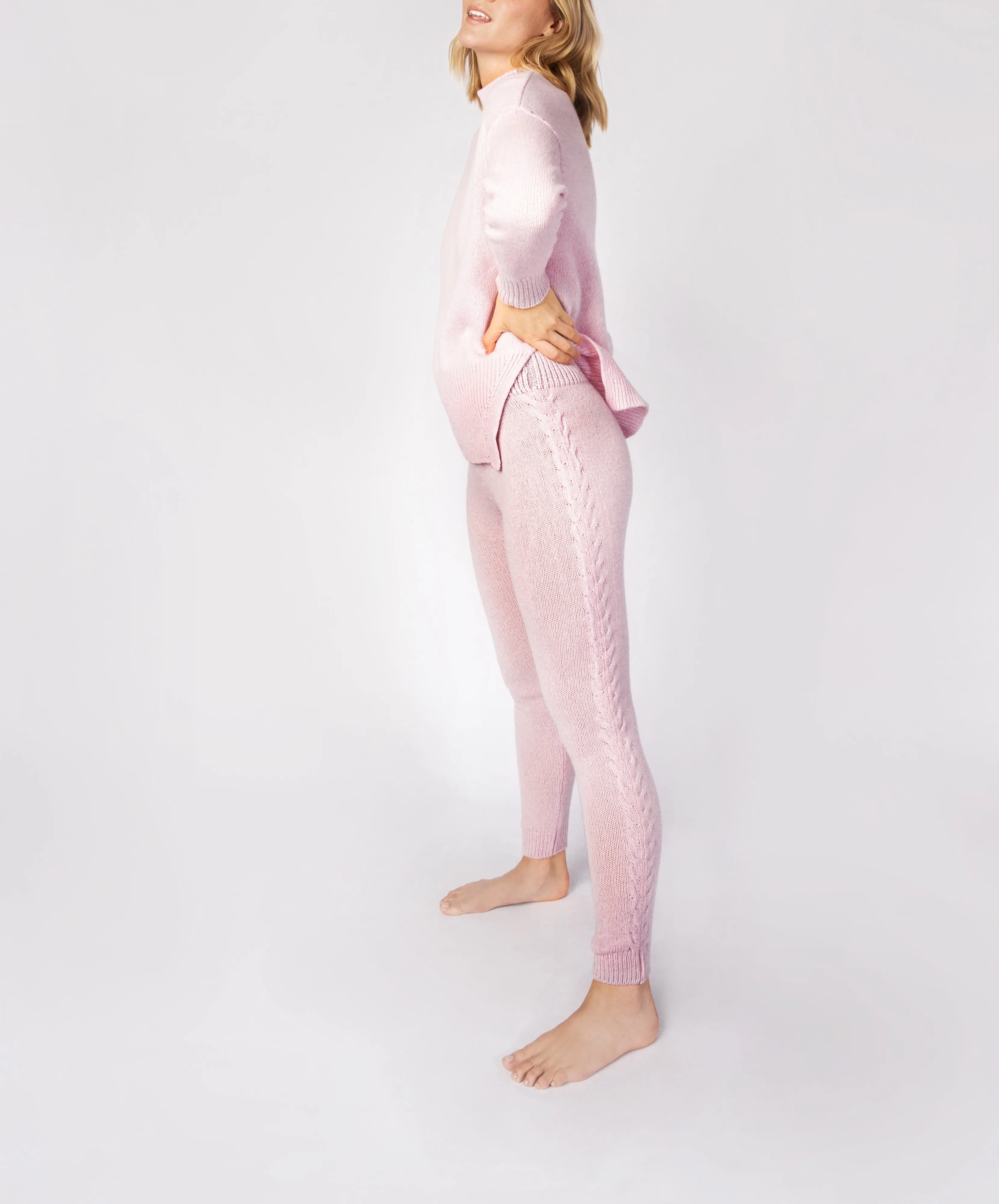 Jersey Cable Detail Leggings Blush