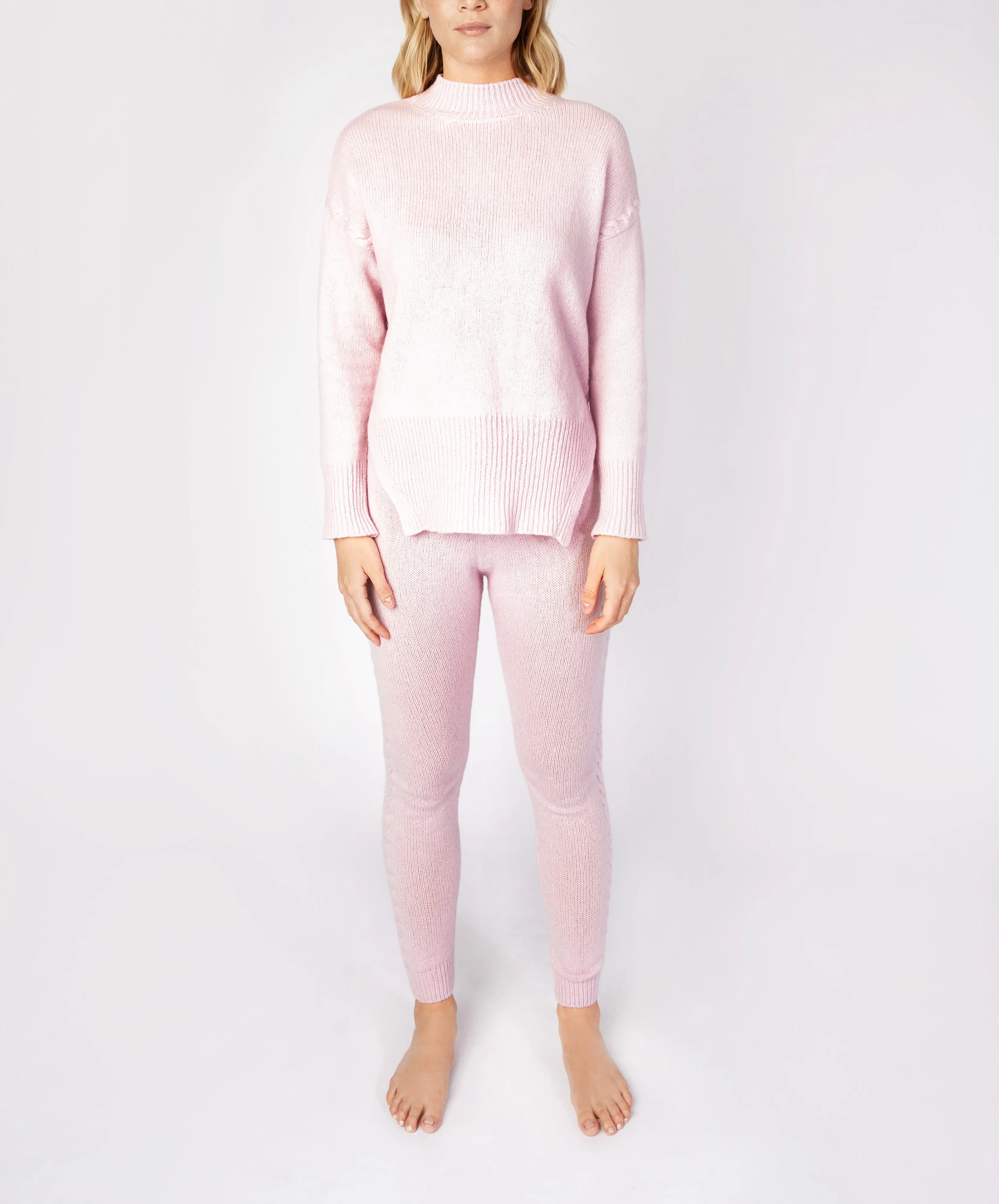 Jersey Cable Detail Leggings Blush