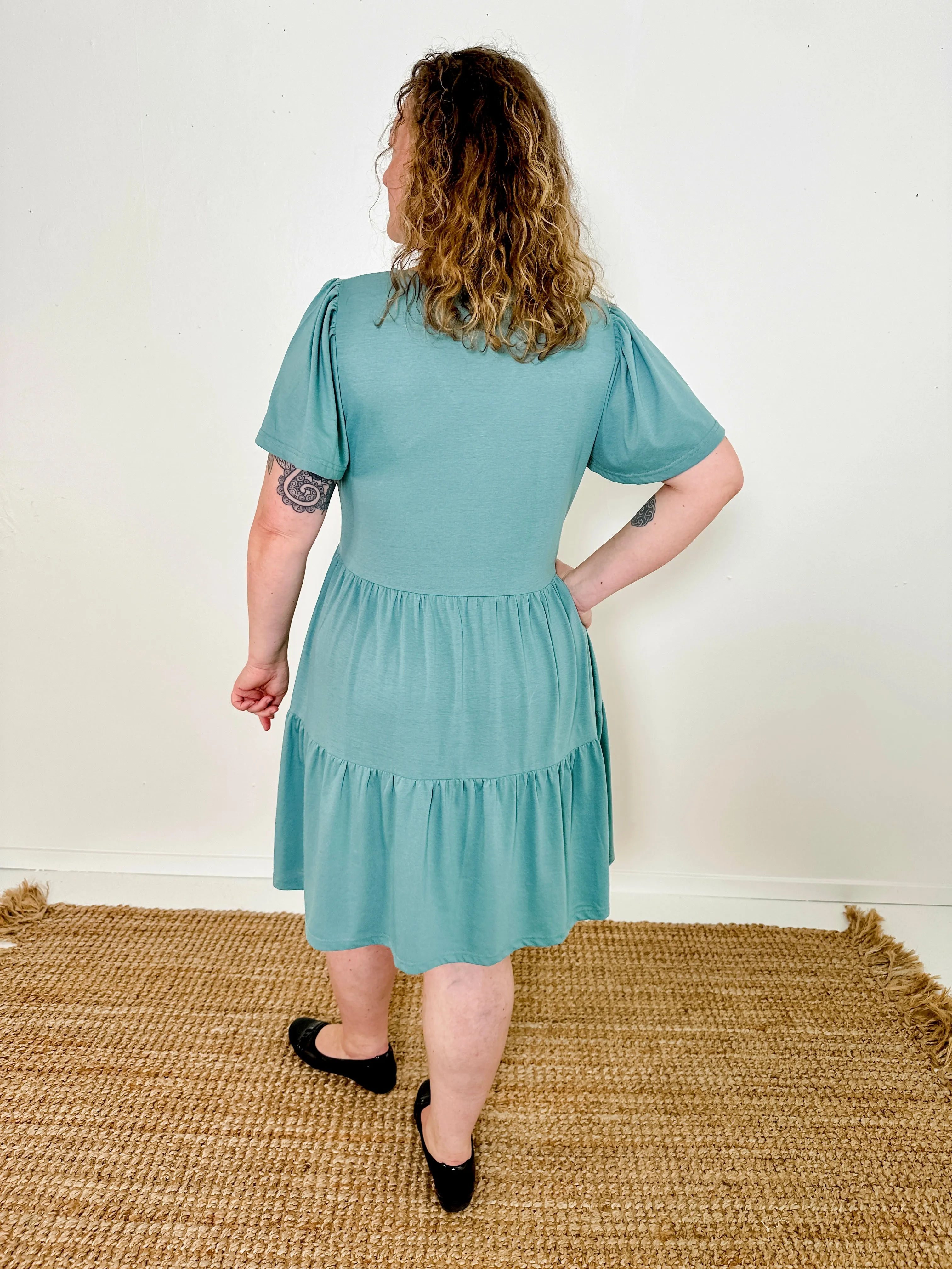 Knit Flutter Sleeve Tiered Dress