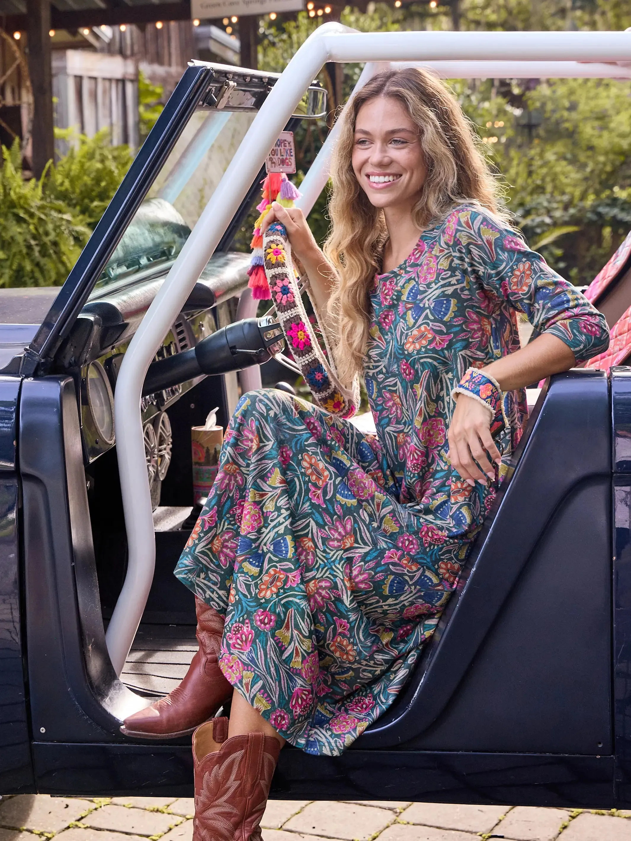 Lottie Knit Maxi Dress - Green Lined Floral