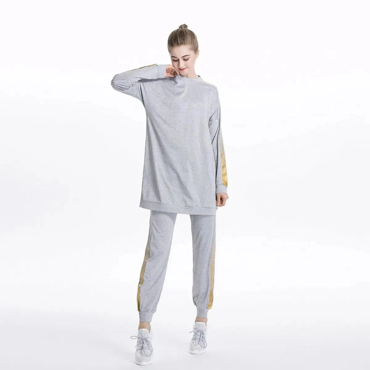 MB008 Women's Casual Two Piece Sweatsuit Set - Long Sleeve Crewneck and Joggers