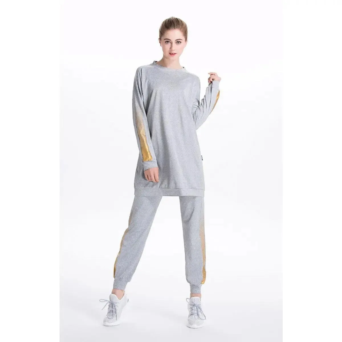 MB008 Women's Casual Two Piece Sweatsuit Set - Long Sleeve Crewneck and Joggers