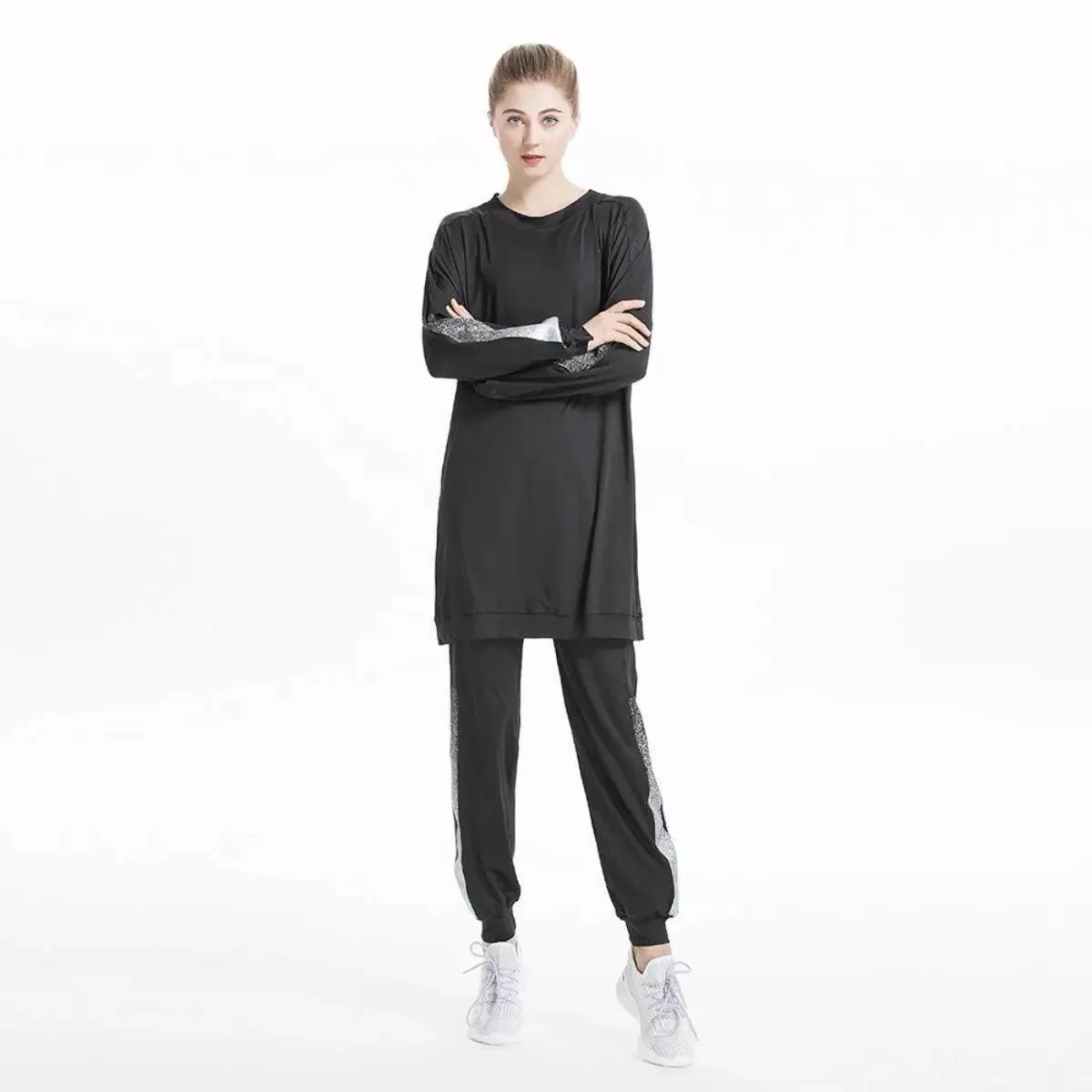 MB008 Women's Casual Two Piece Sweatsuit Set - Long Sleeve Crewneck and Joggers