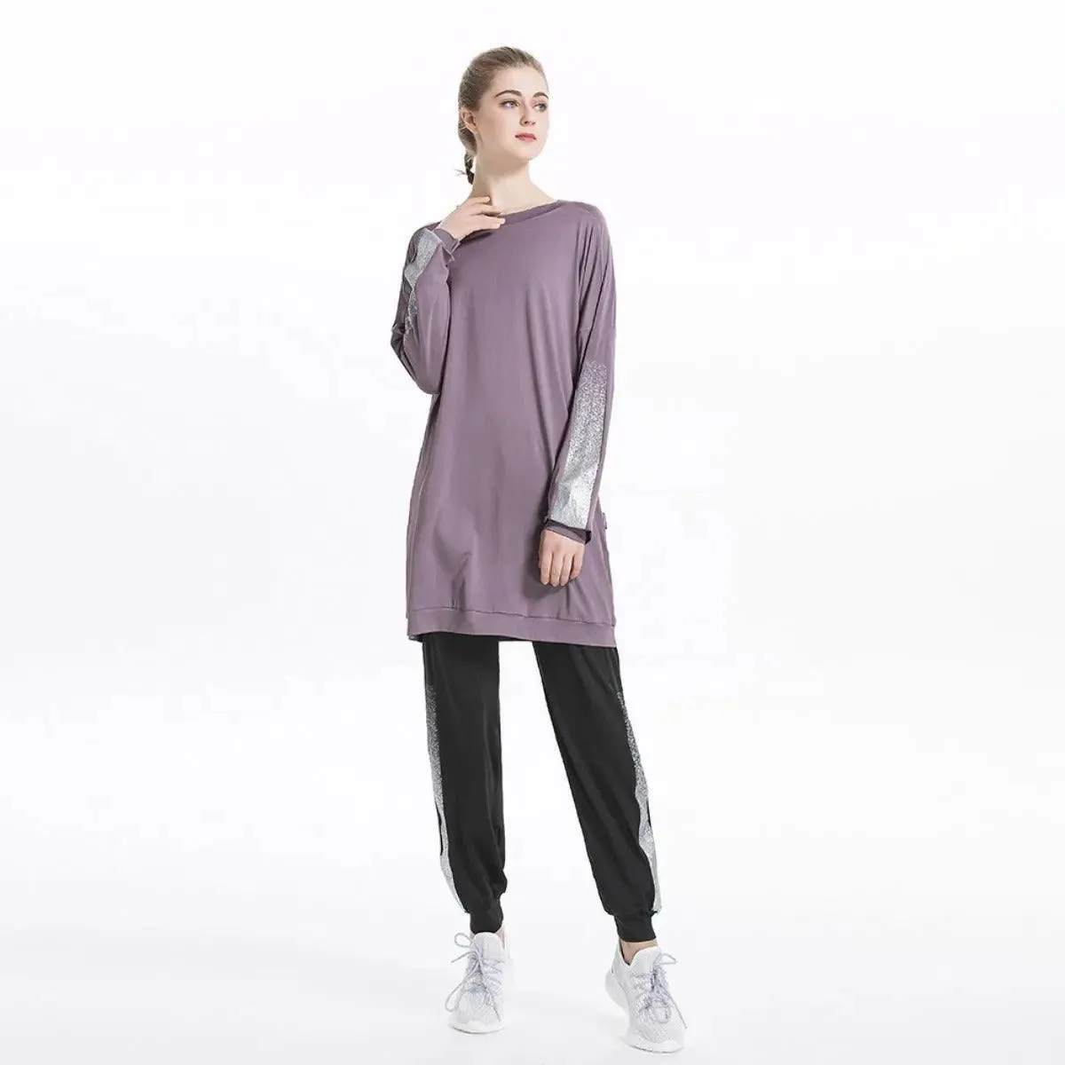 MB008 Women's Casual Two Piece Sweatsuit Set - Long Sleeve Crewneck and Joggers