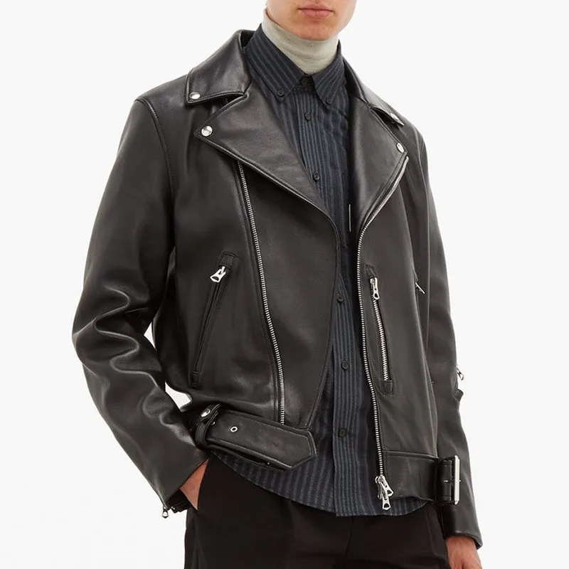 Men Classic Black Biker Leather Jacket