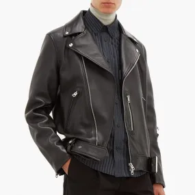 Men Classic Black Biker Leather Jacket