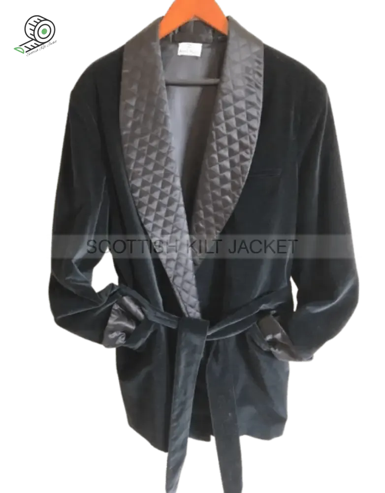 Men's Black Velvet Quilted Coat for Evening Hosting