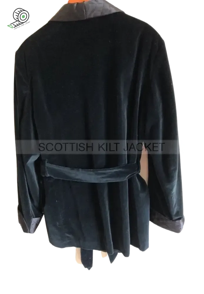 Men's Black Velvet Quilted Coat for Evening Hosting