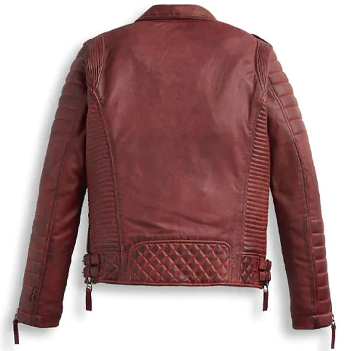 Mens Red Leather Biker Motorcycle Racer Jacket