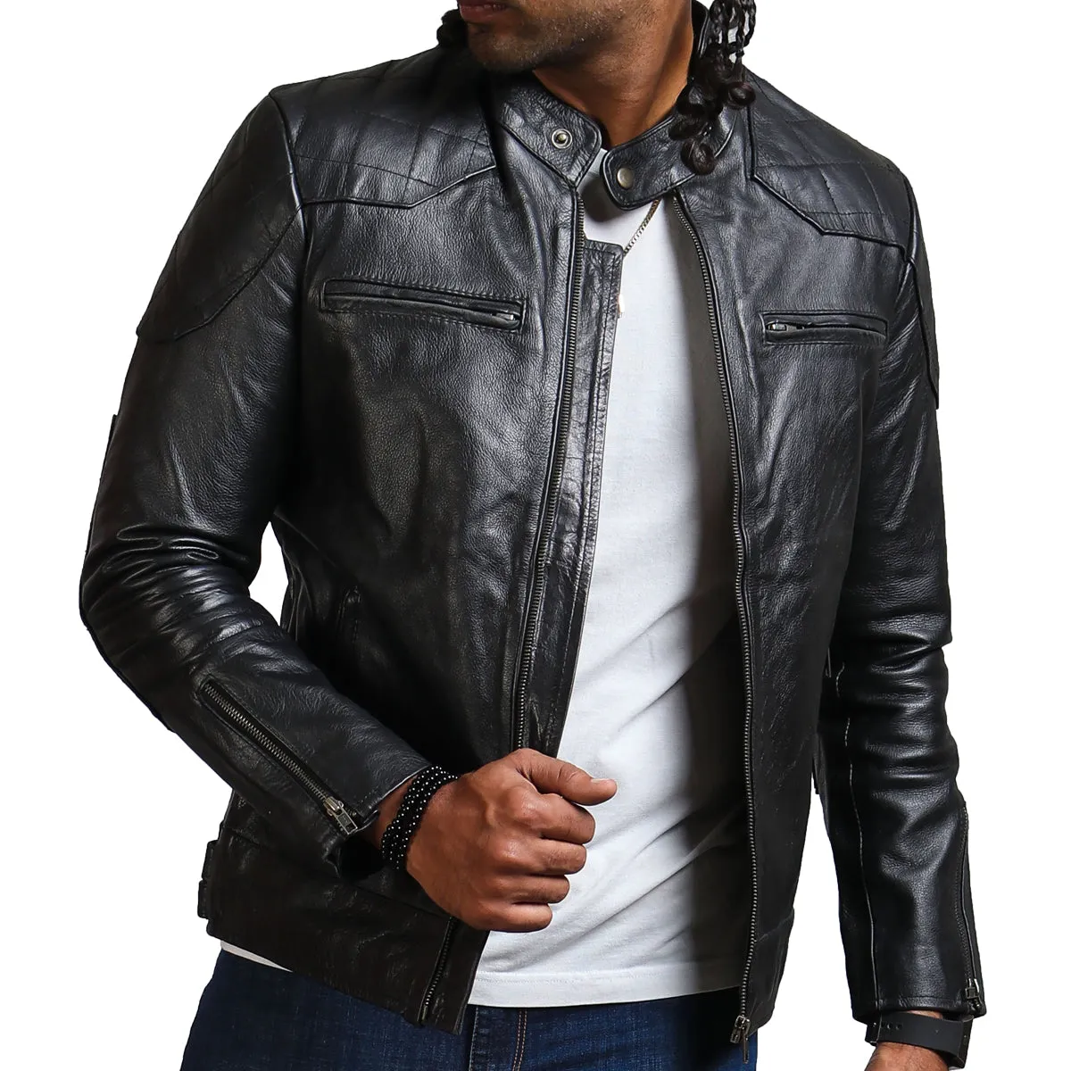 Men's Stylish Biker Black Leather Jacket for Riders