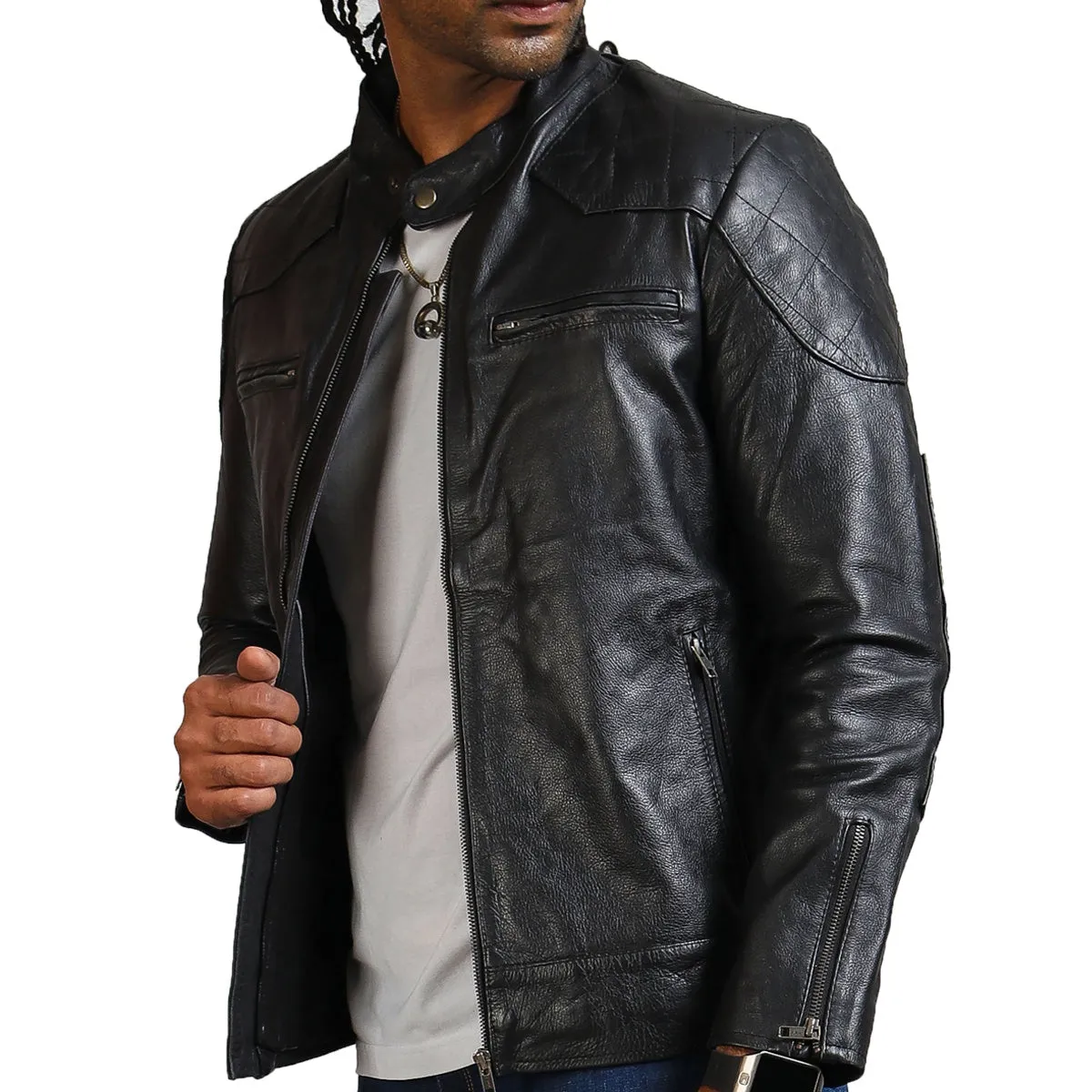 Men's Stylish Biker Black Leather Jacket for Riders