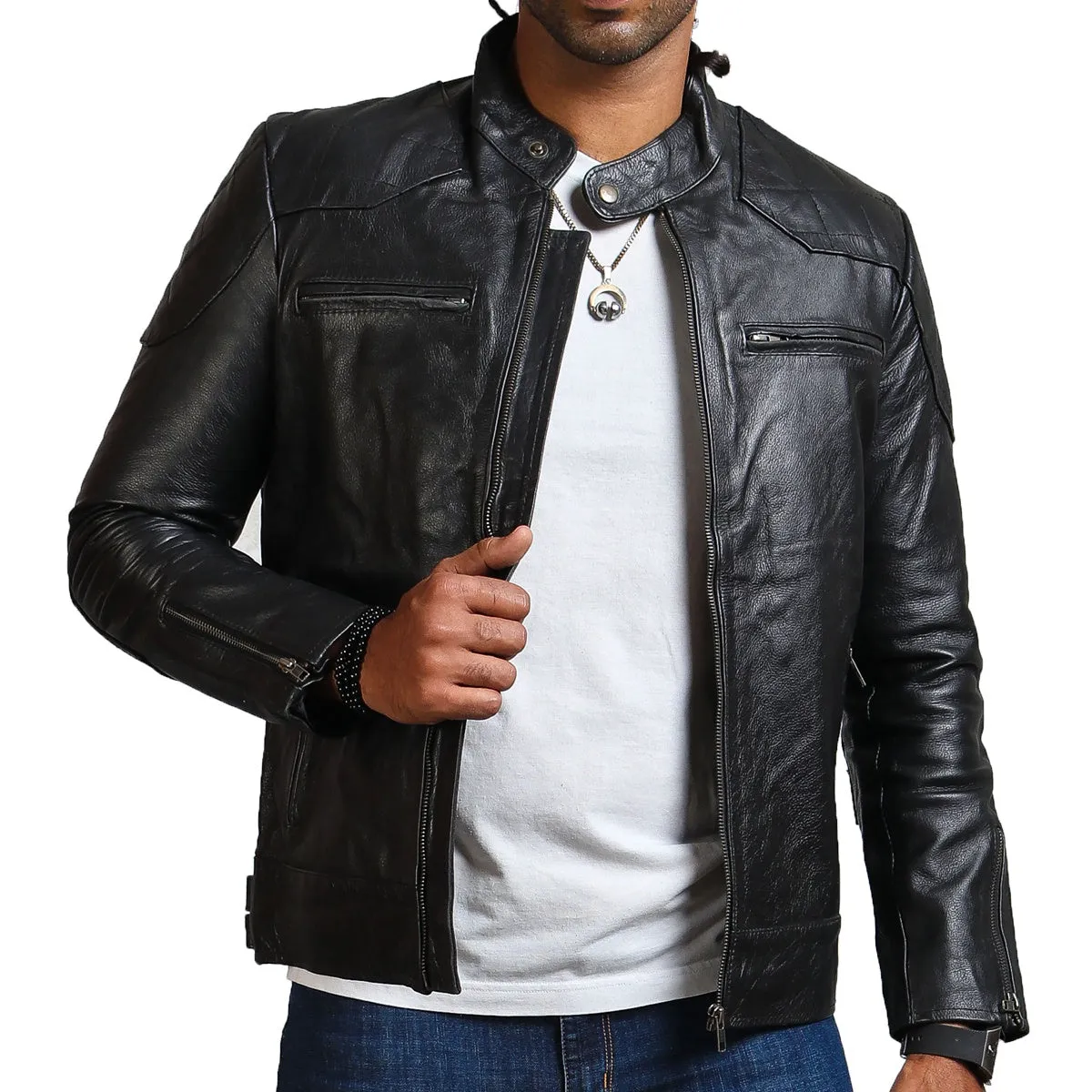 Men's Stylish Biker Black Leather Jacket for Riders