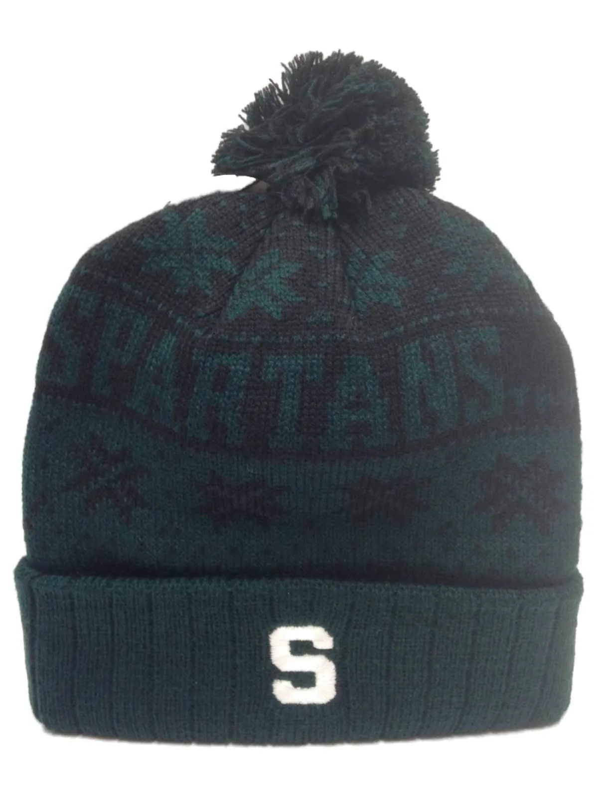 Michigan State Spartans TOW Green Subarctic Snowflake Poof Cuffed Hat Cap Beanie