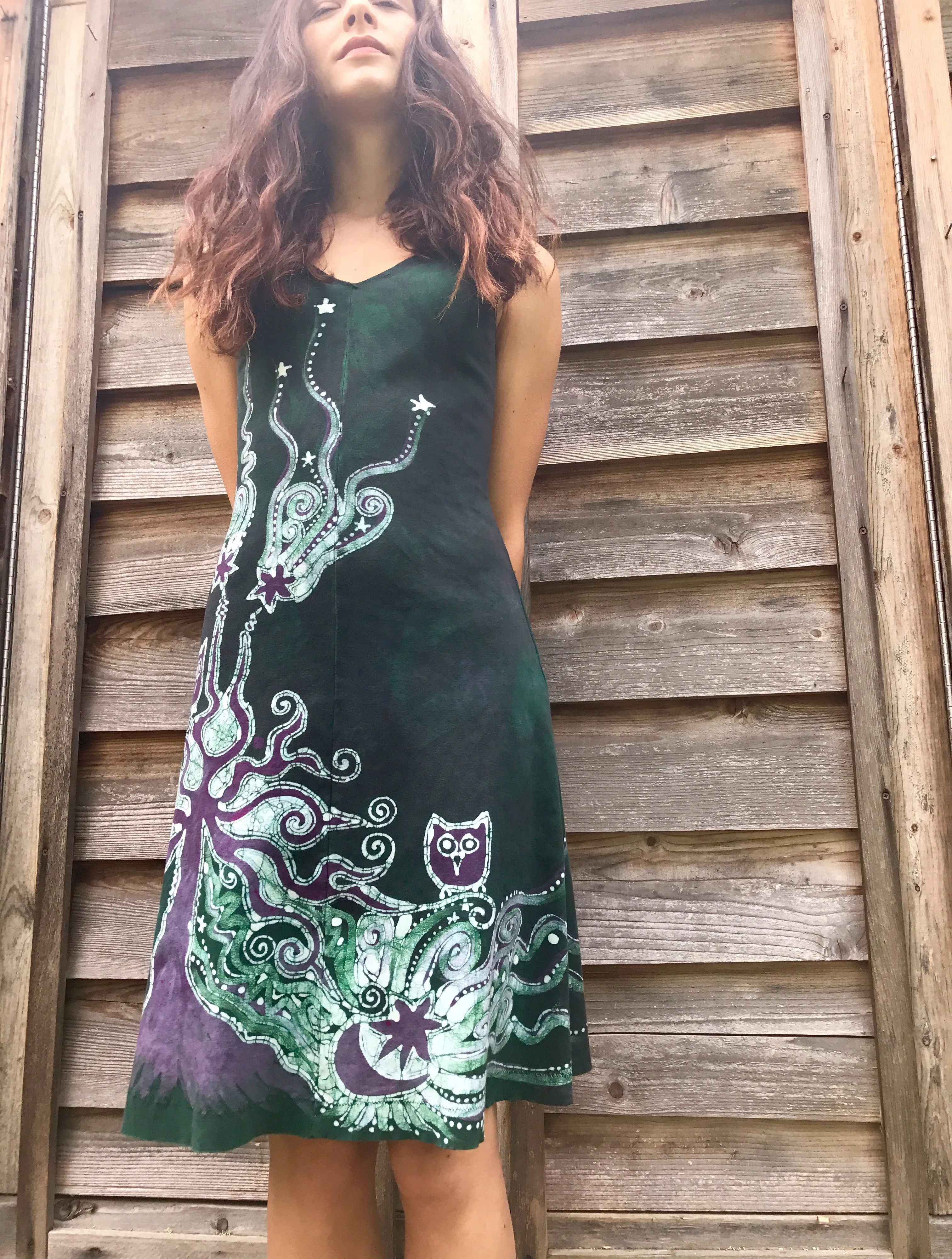Owls In The Usnea Tree Batikwalla Dress in Organic Cotton - Size Small