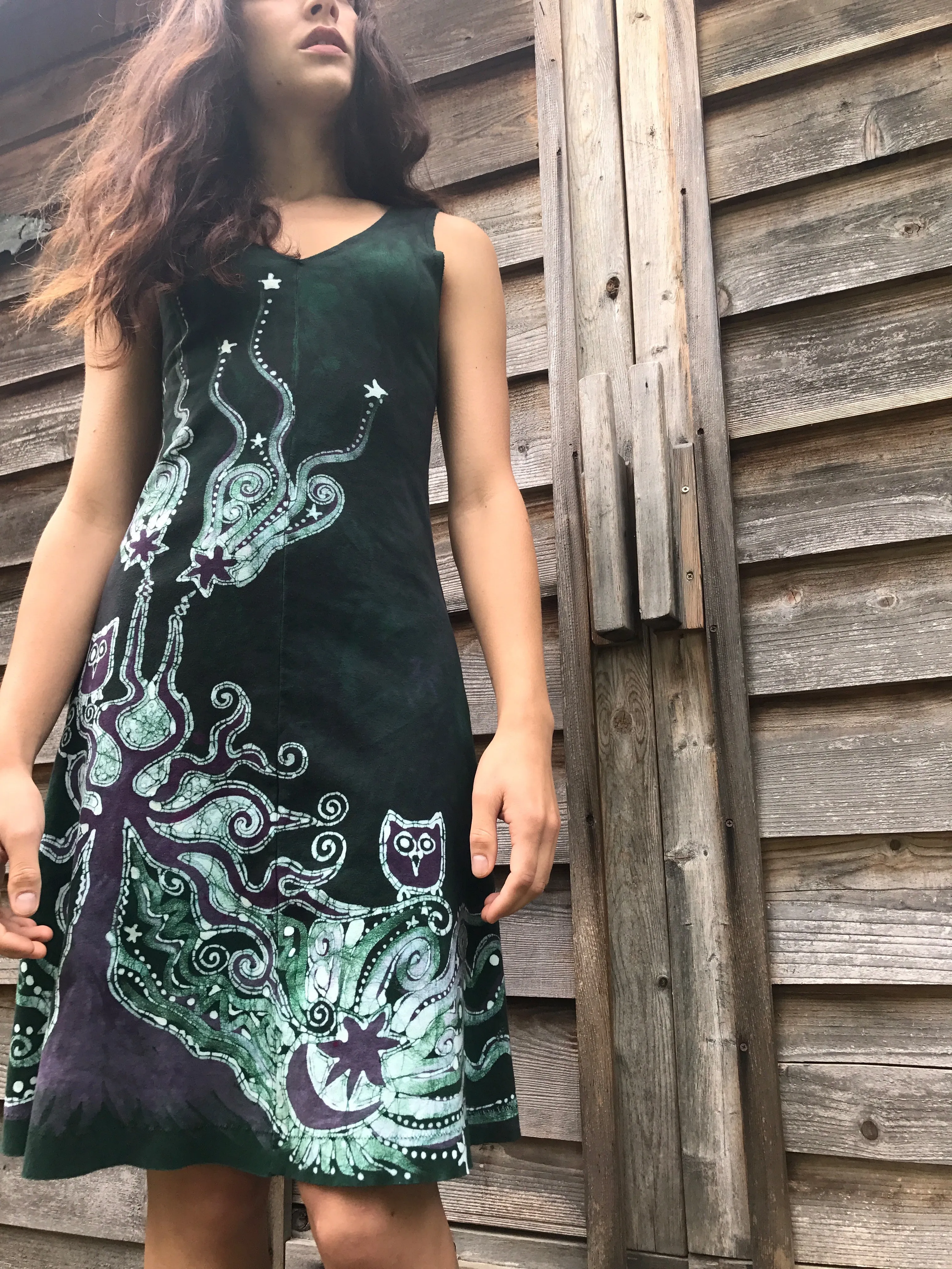 Owls In The Usnea Tree Batikwalla Dress in Organic Cotton - Size Small
