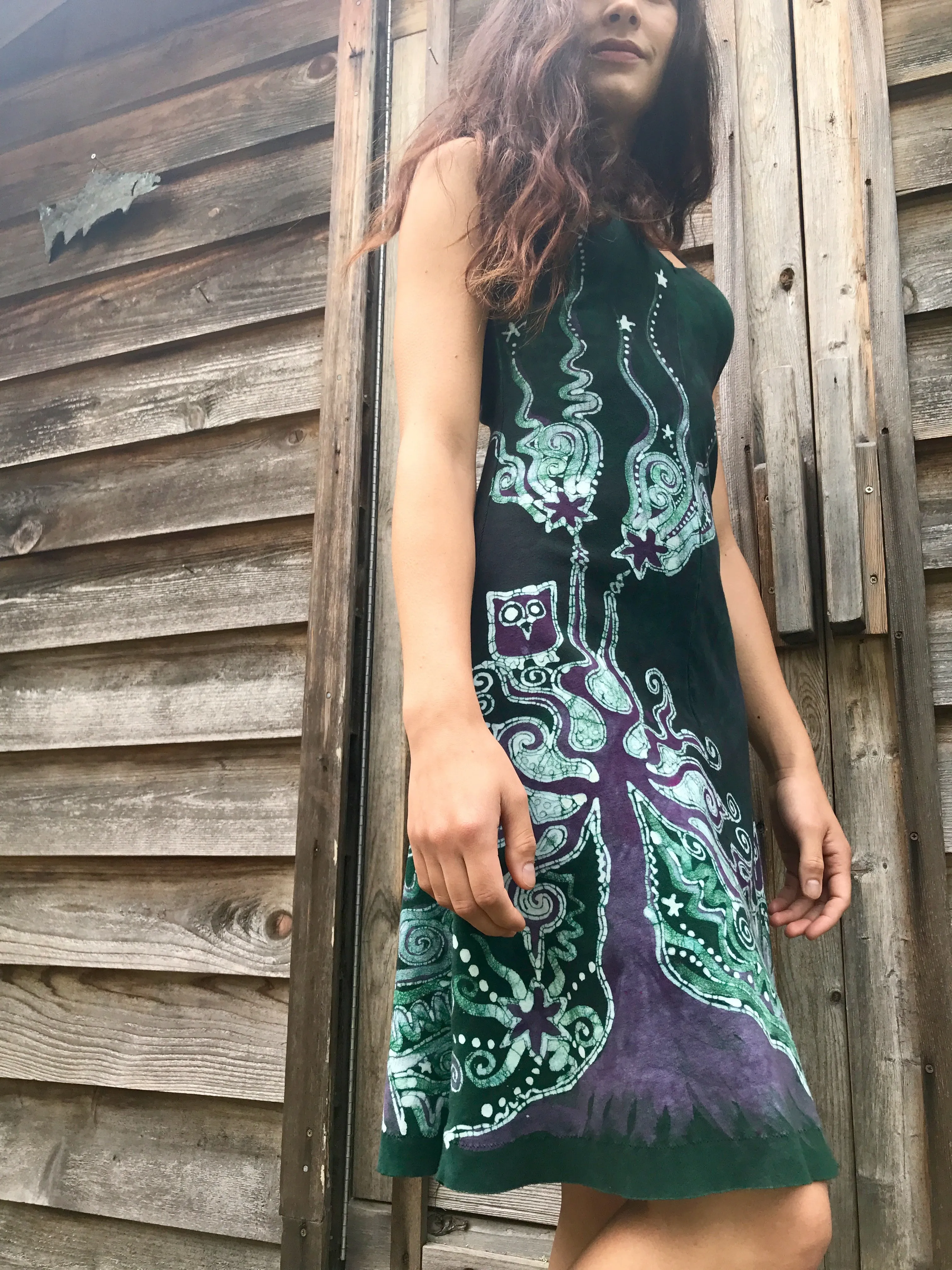 Owls In The Usnea Tree Batikwalla Dress in Organic Cotton - Size Small
