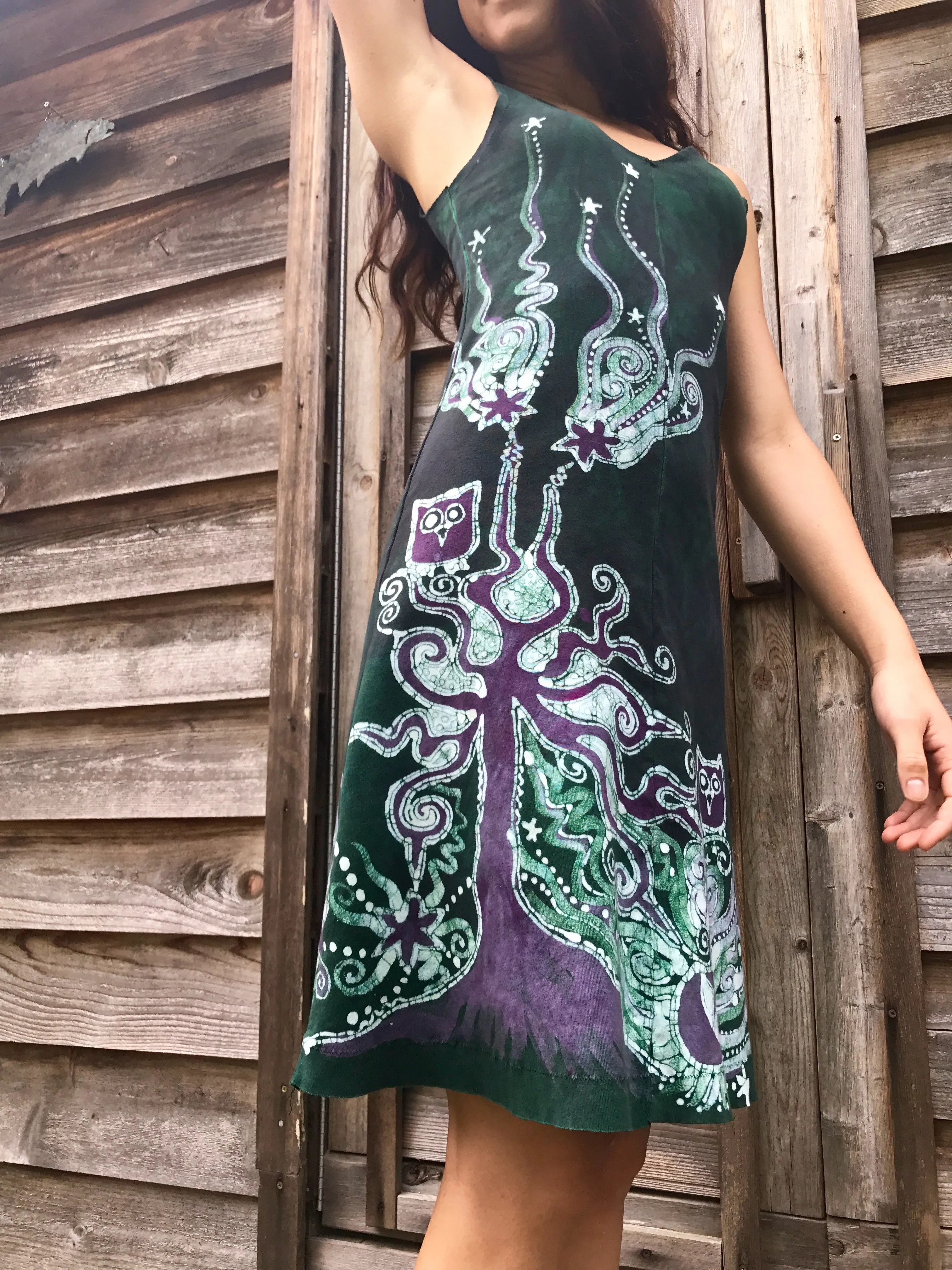 Owls In The Usnea Tree Batikwalla Dress in Organic Cotton - Size Small