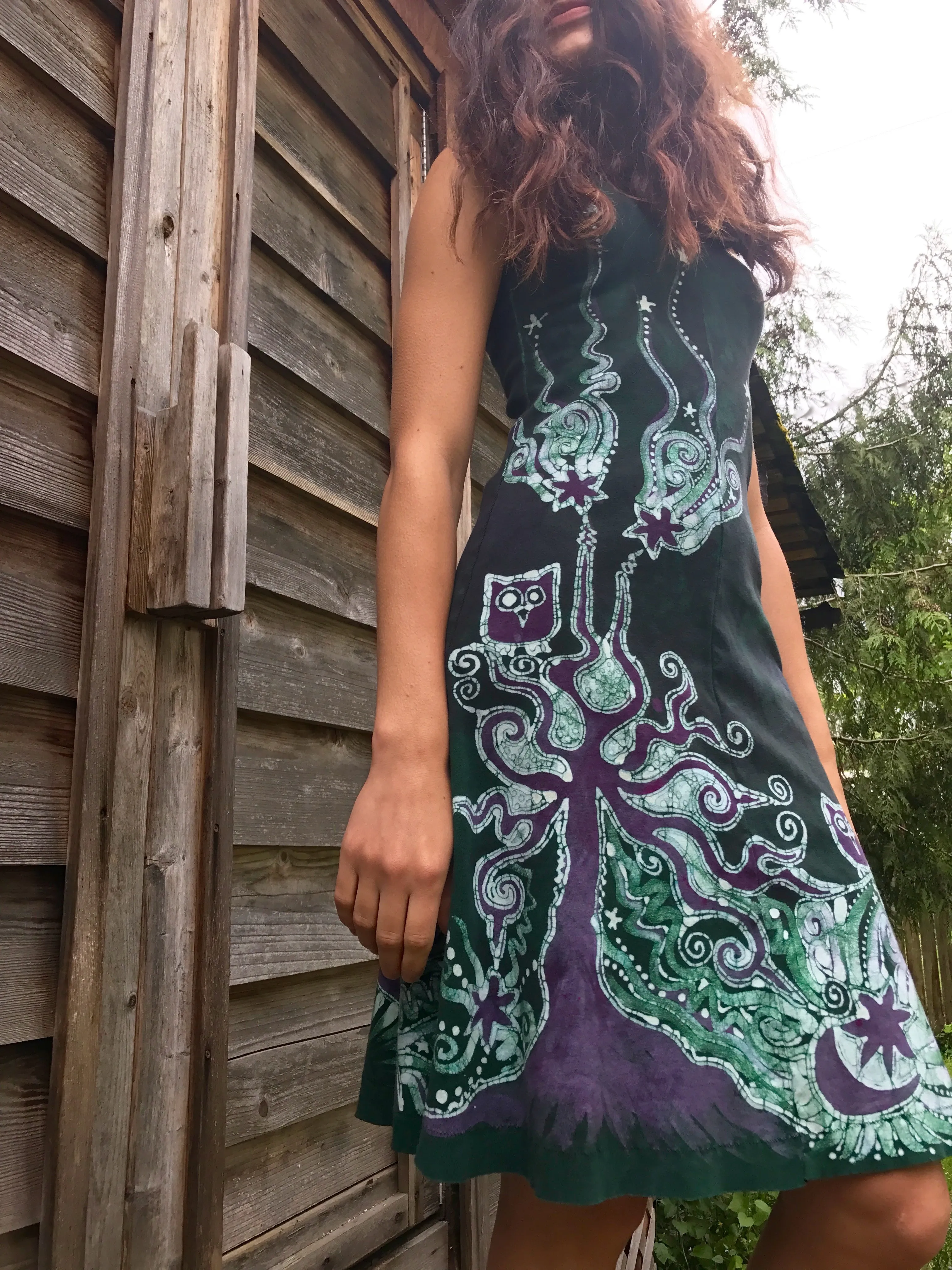 Owls In The Usnea Tree Batikwalla Dress in Organic Cotton - Size Small