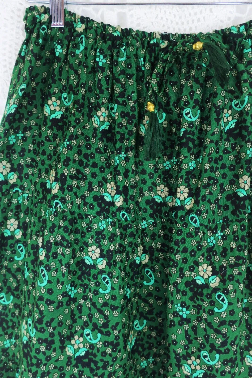 Peacock Prairie Skirt in Forest Green - Free Size
