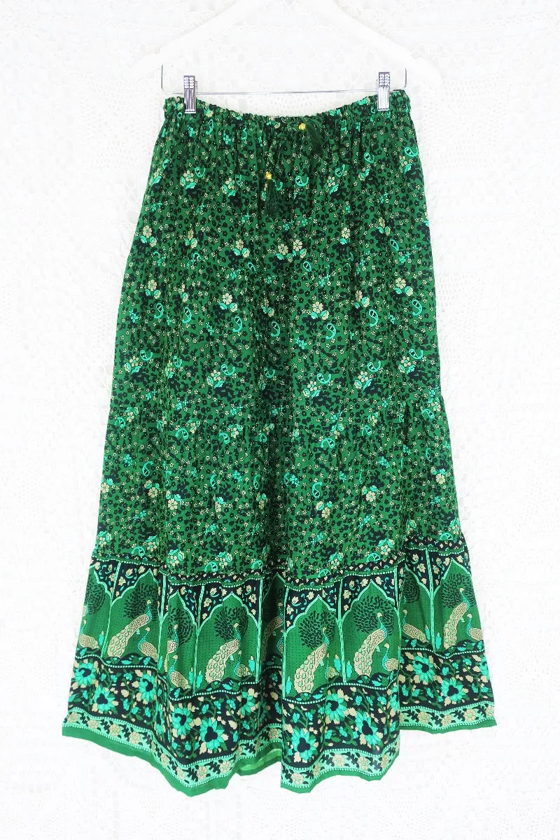 Peacock Prairie Skirt in Forest Green - Free Size