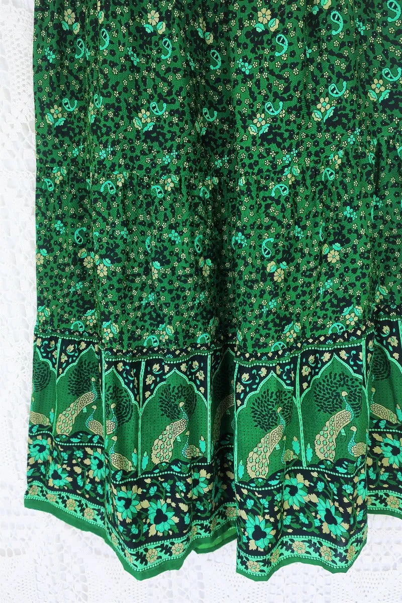 Peacock Prairie Skirt in Forest Green - Free Size