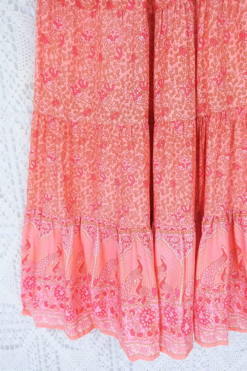 Peacock Prairie Skirt in Peachy Rose - Free Size