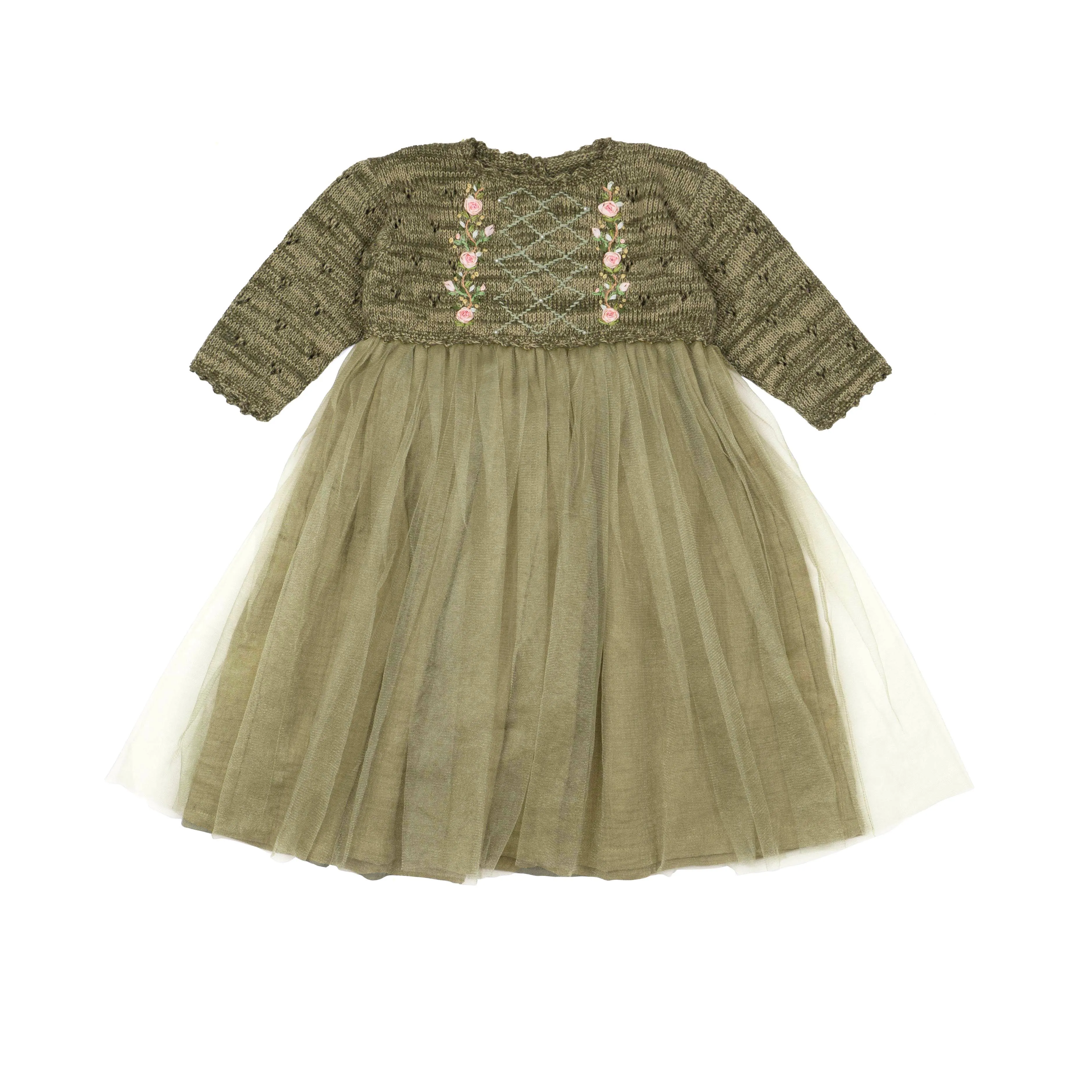 Pointelle Knit Dress - Melange Green