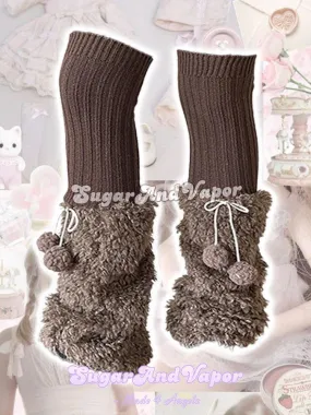 Poppy Fluffy Pom Pom Knit Leg Warmers