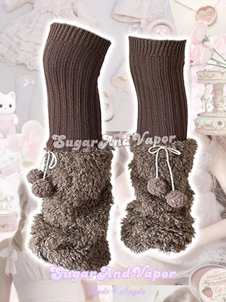 Poppy Fluffy Pom Pom Knit Leg Warmers