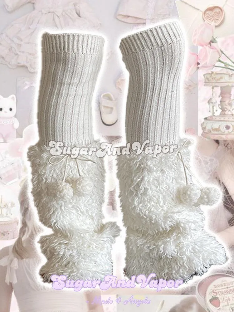 Poppy Fluffy Pom Pom Knit Leg Warmers