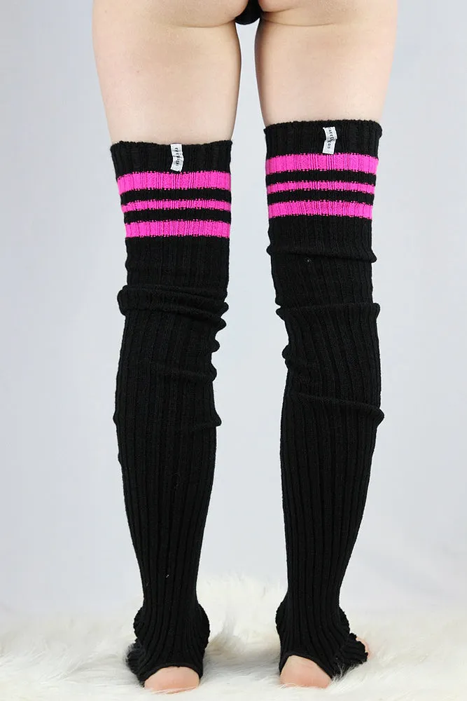 Rarr Football Extra Long Stirr-Up Knit Legwarmers Black/Pink