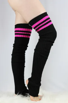 Rarr Football Extra Long Stirr-Up Knit Legwarmers Black/Pink