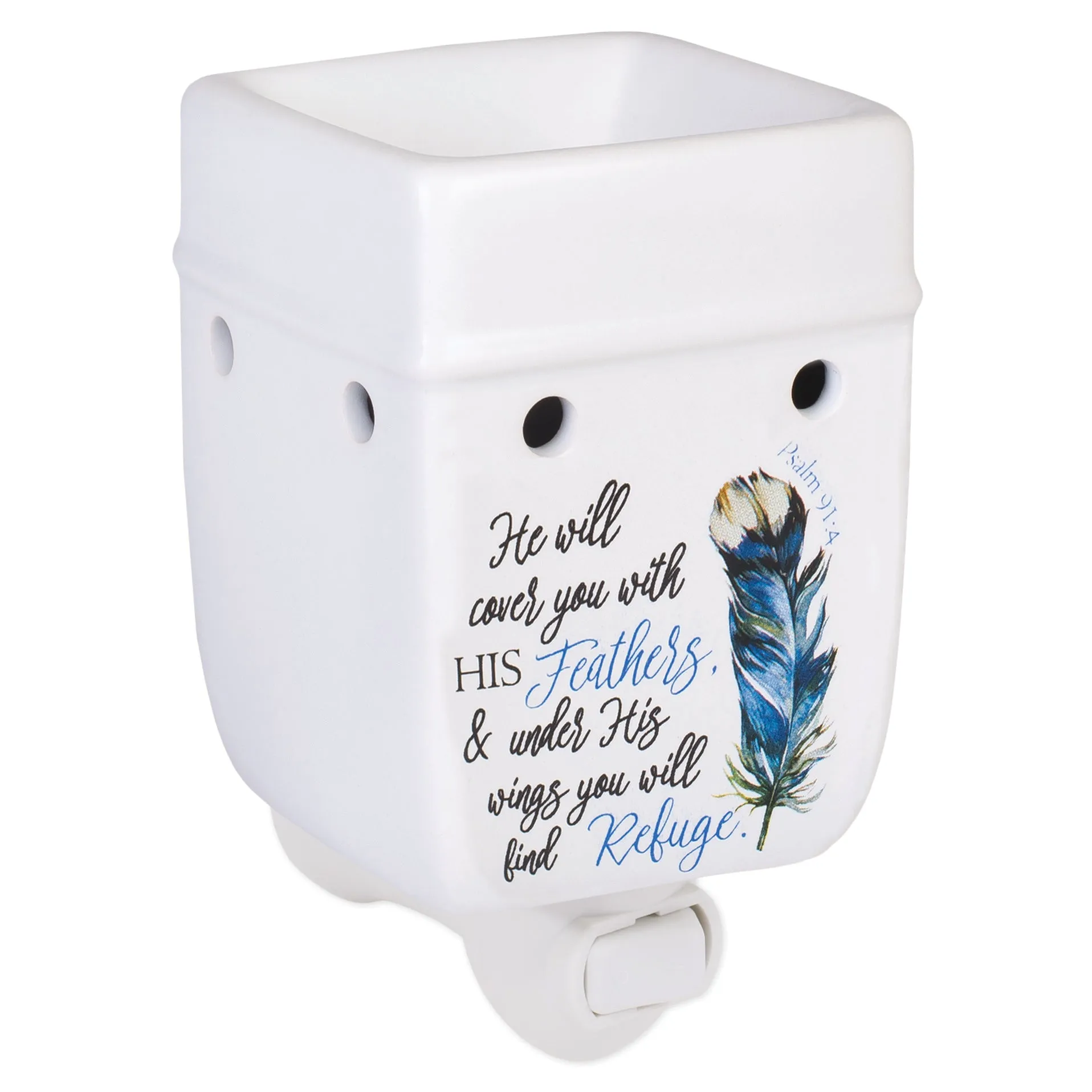 Refuge Under His Wings Feathers White Ceramic Stone Plug-in Warmer