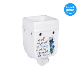 Refuge Under His Wings Feathers White Ceramic Stone Plug-in Warmer