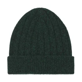 Ribbed Cashmere Hat in Black Green Melange