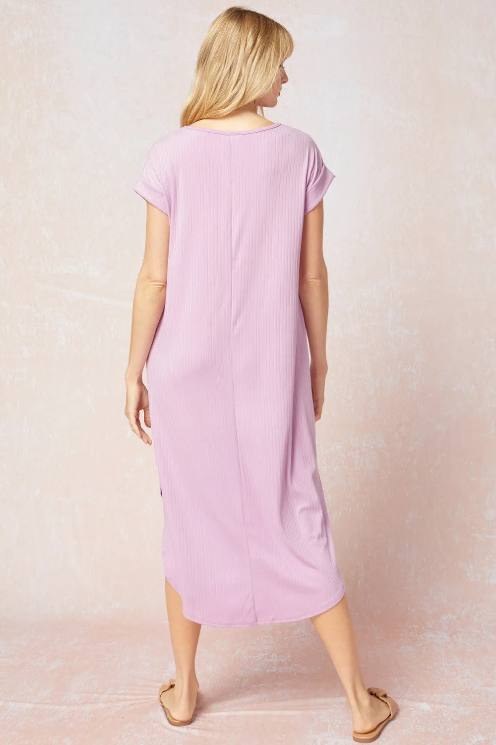 Ribbed Pocket Midi Dress, Lavender