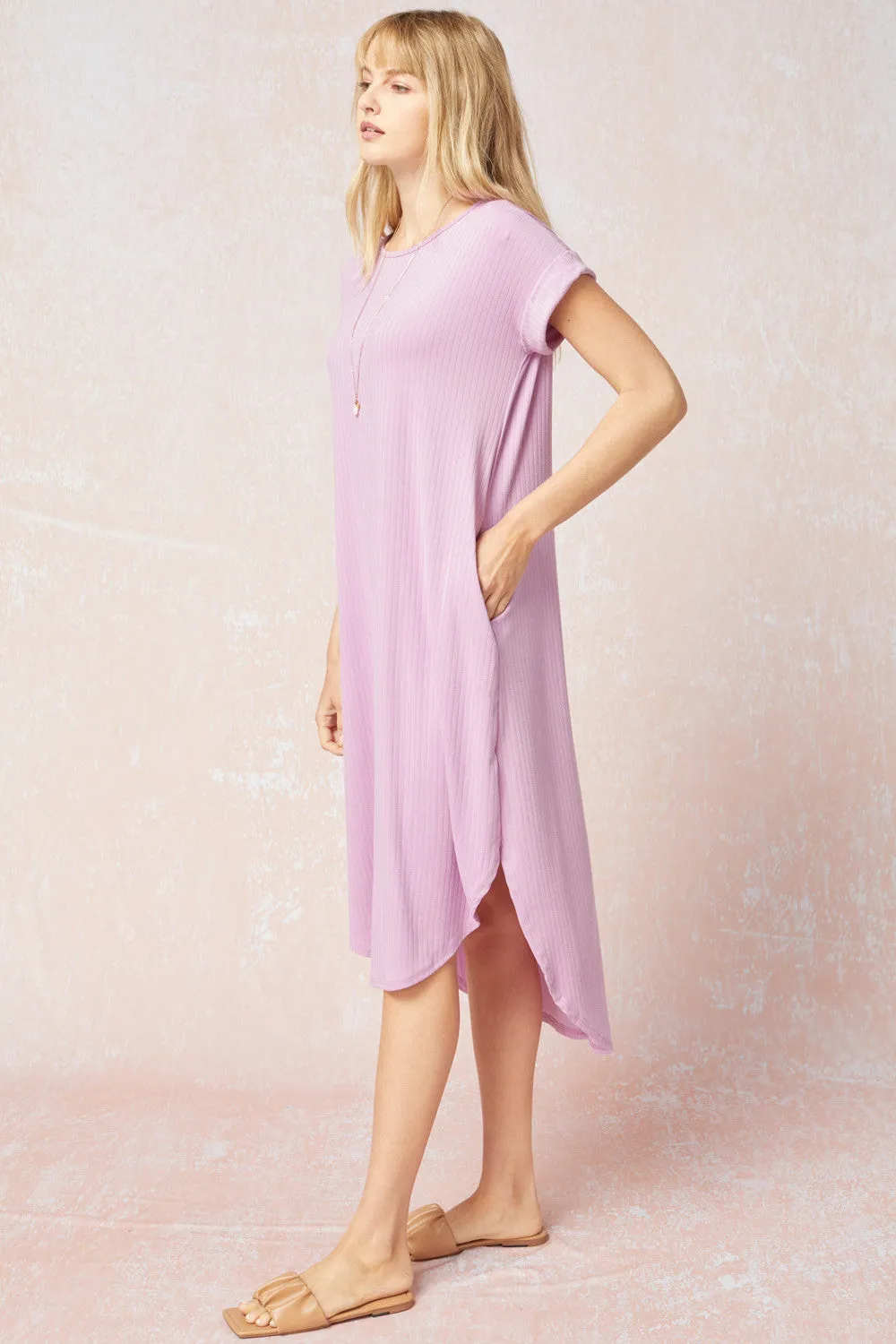 Ribbed Pocket Midi Dress, Lavender
