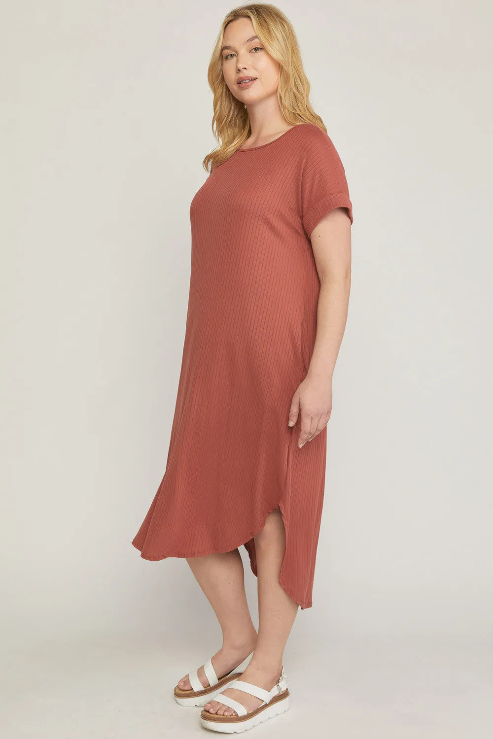 Ribbed Pocket Midi Dress, Terra Cotta