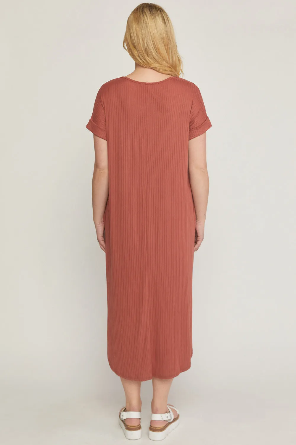 Ribbed Pocket Midi Dress, Terra Cotta