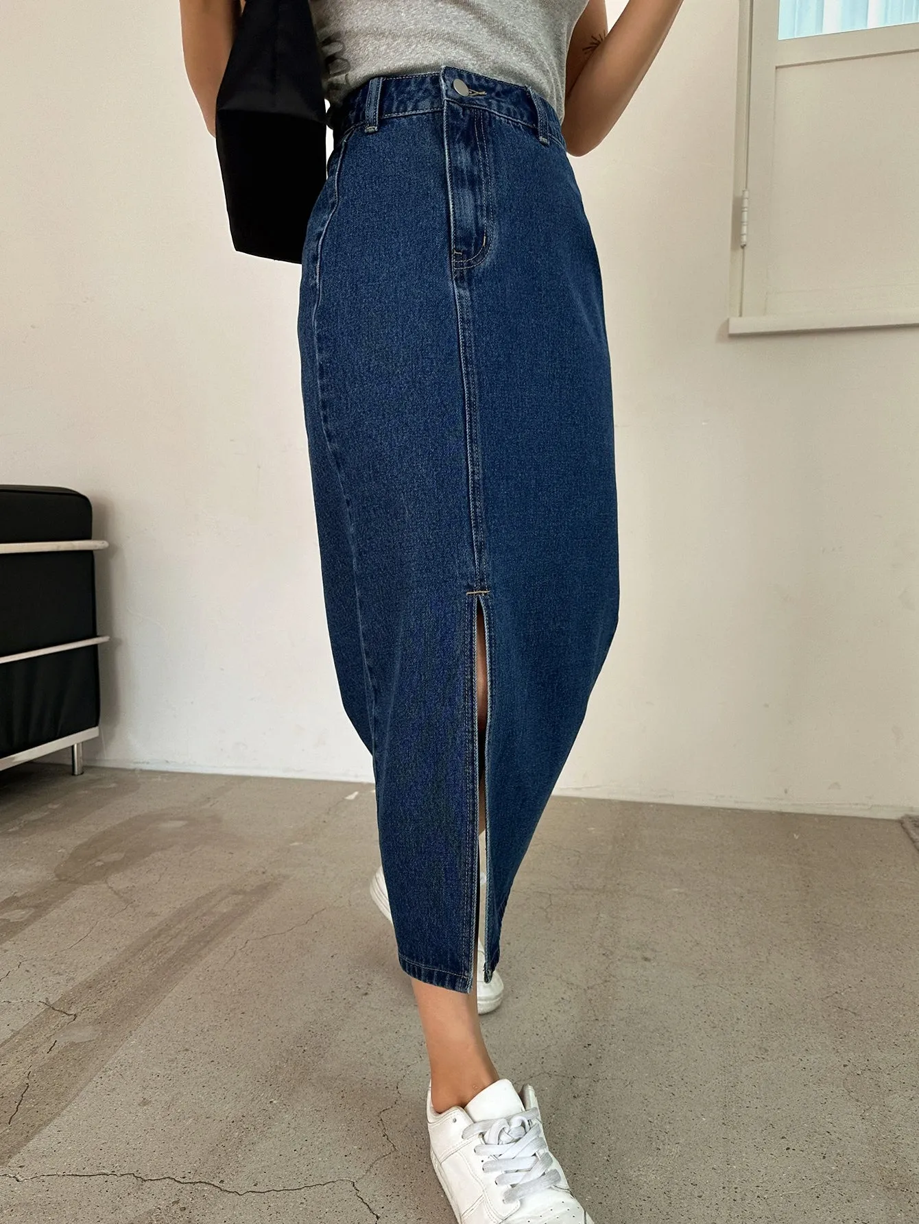 SHEIN DAZY High Waist Split Thigh Denim Skirt