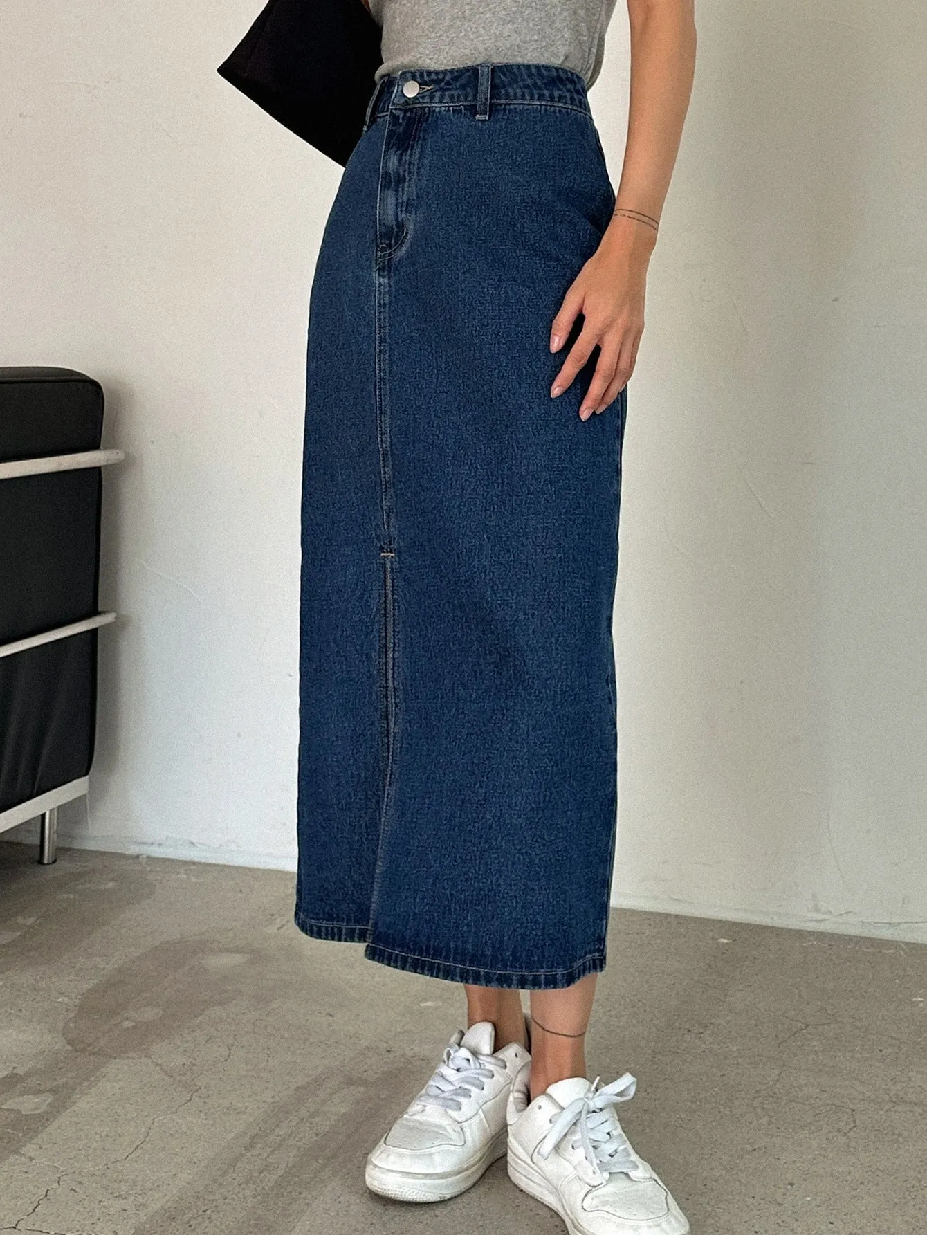 SHEIN DAZY High Waist Split Thigh Denim Skirt