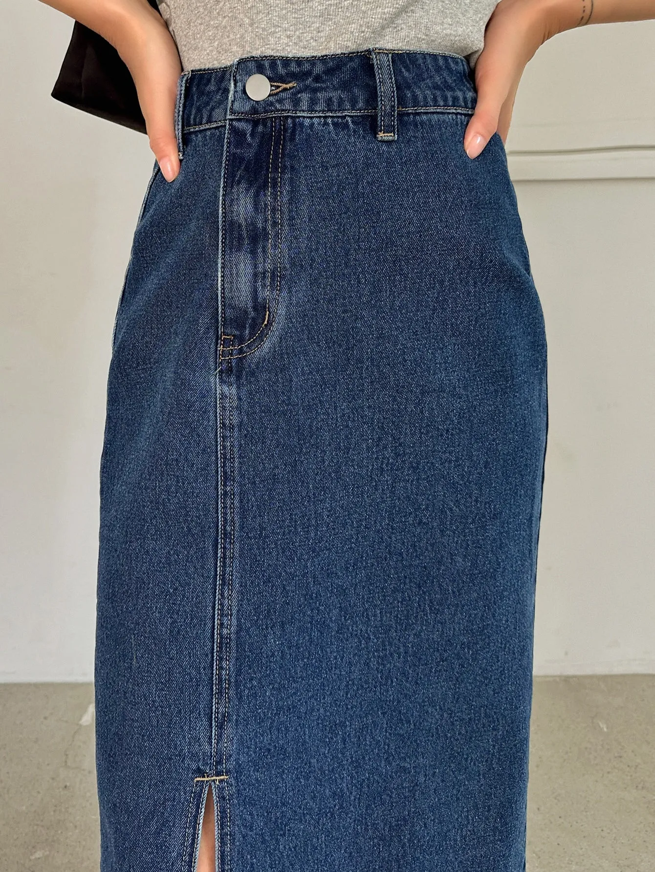 SHEIN DAZY High Waist Split Thigh Denim Skirt