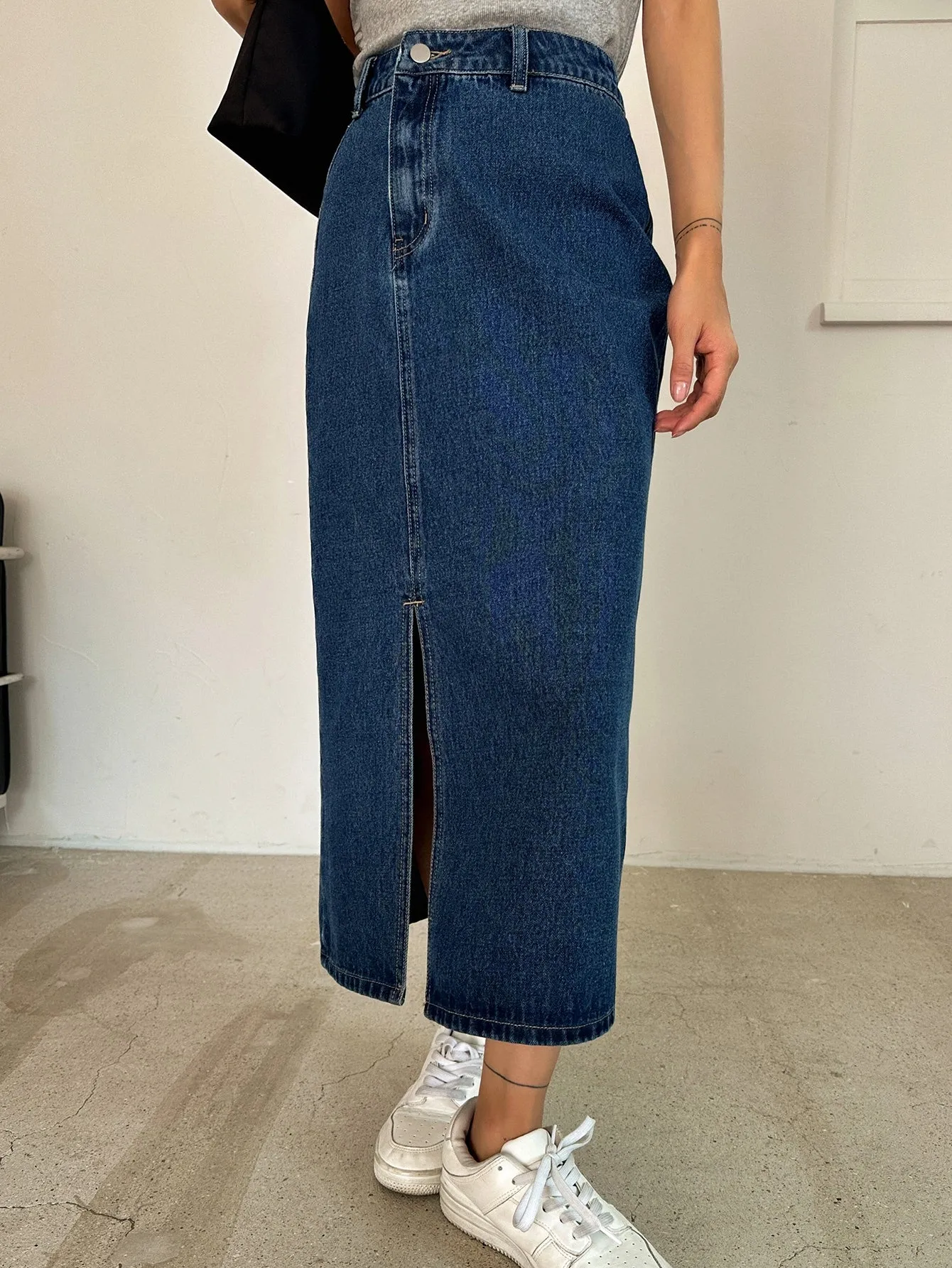 SHEIN DAZY High Waist Split Thigh Denim Skirt