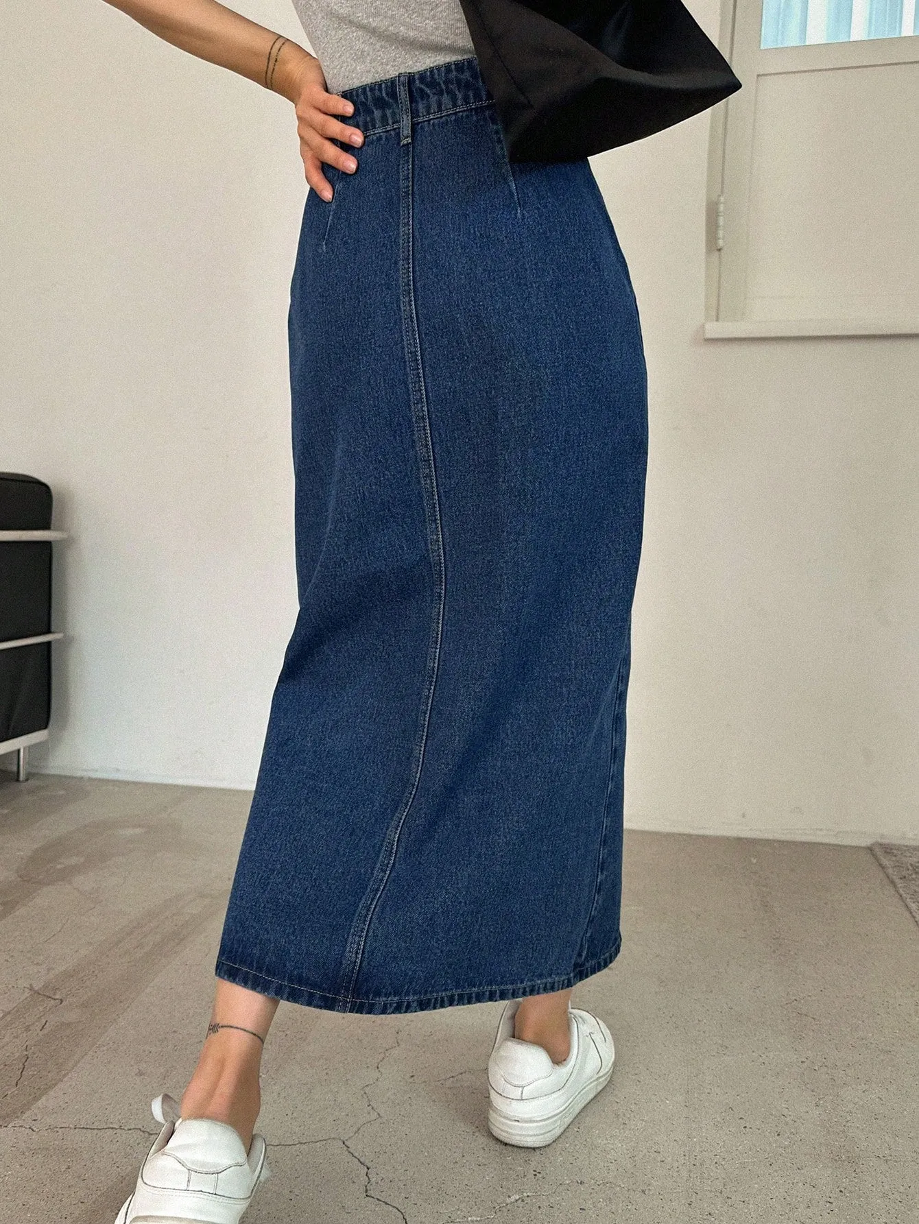 SHEIN DAZY High Waist Split Thigh Denim Skirt