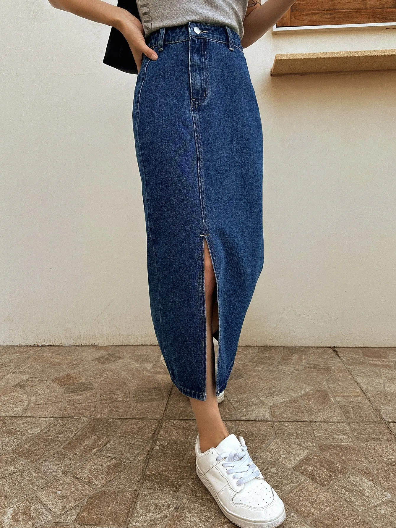 SHEIN DAZY High Waist Split Thigh Denim Skirt