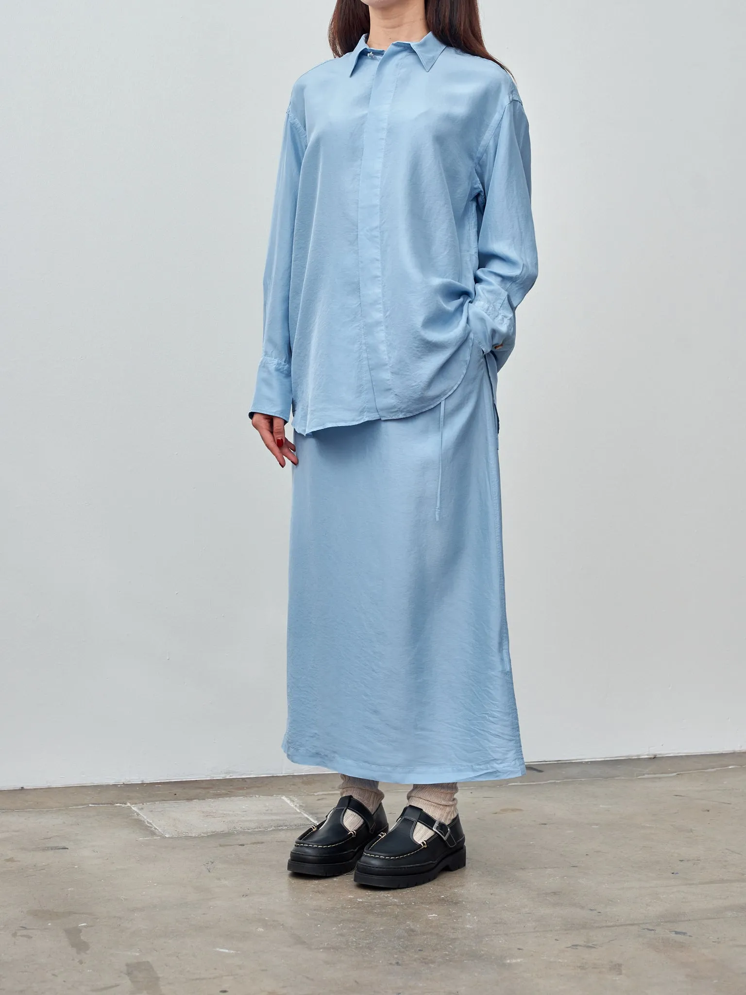 Silk Habotai Oversized Shirt - Sax Blue