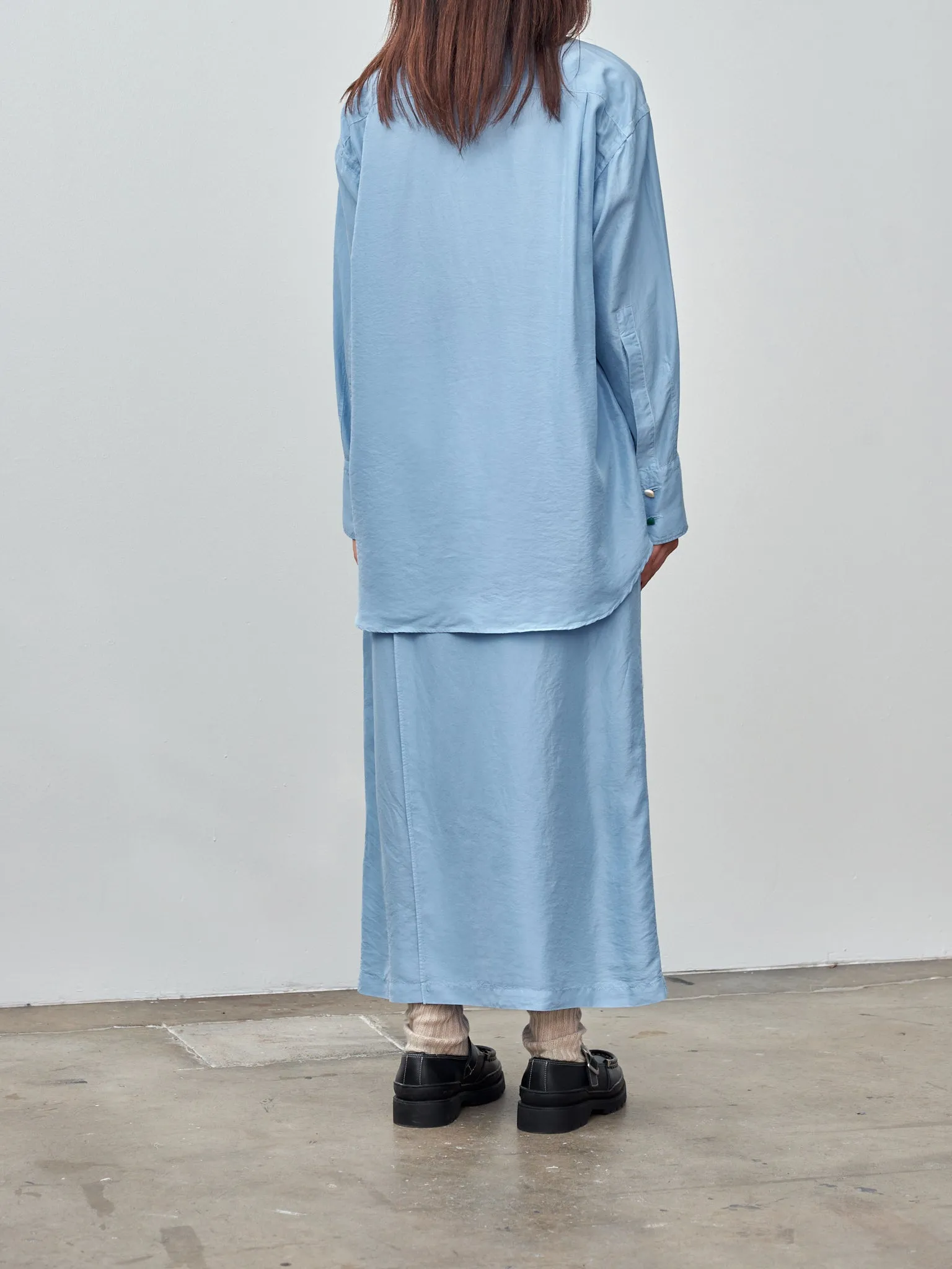 Silk Habotai Oversized Shirt - Sax Blue